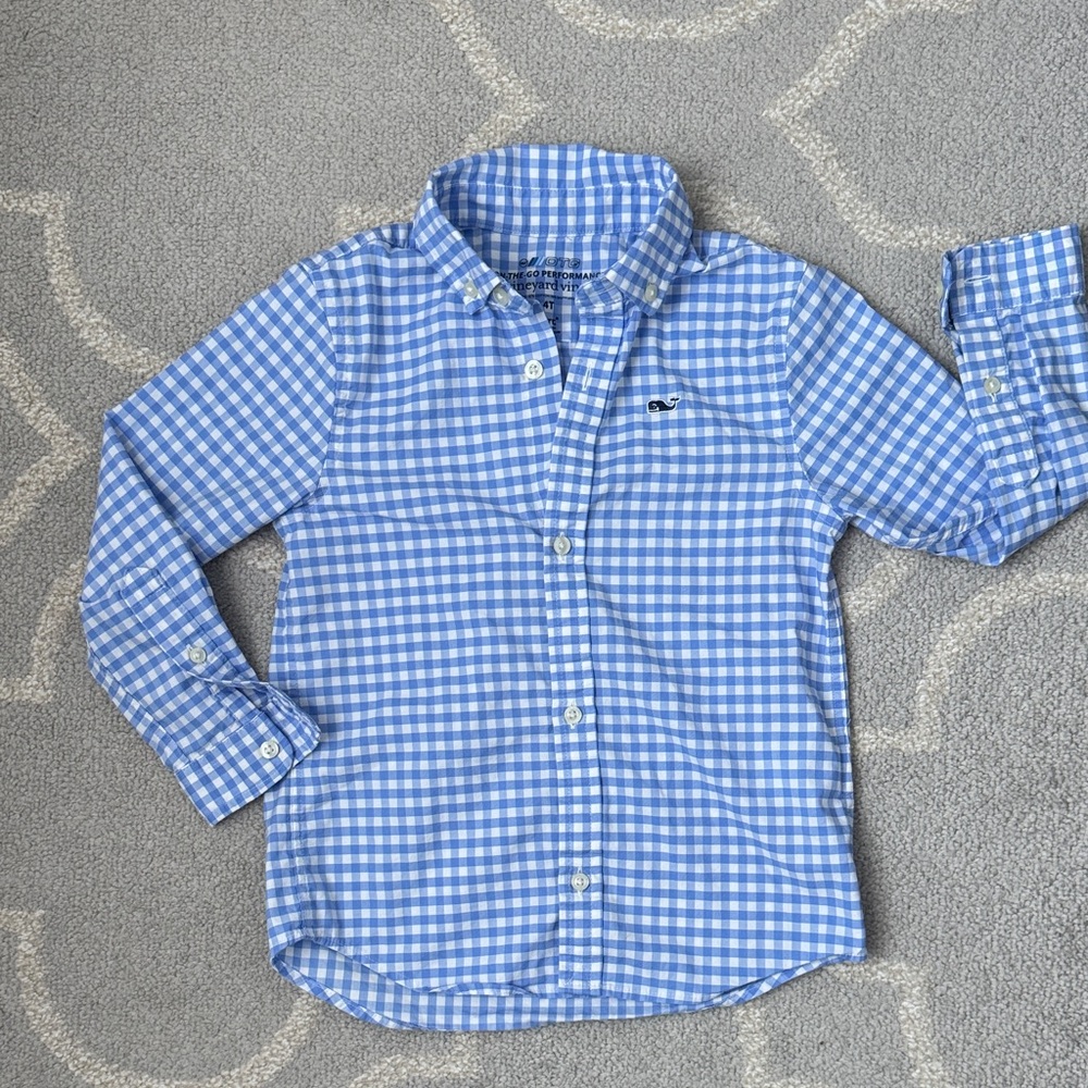 Vineyard Vines Kids Blue Gingham Button Down Shirt